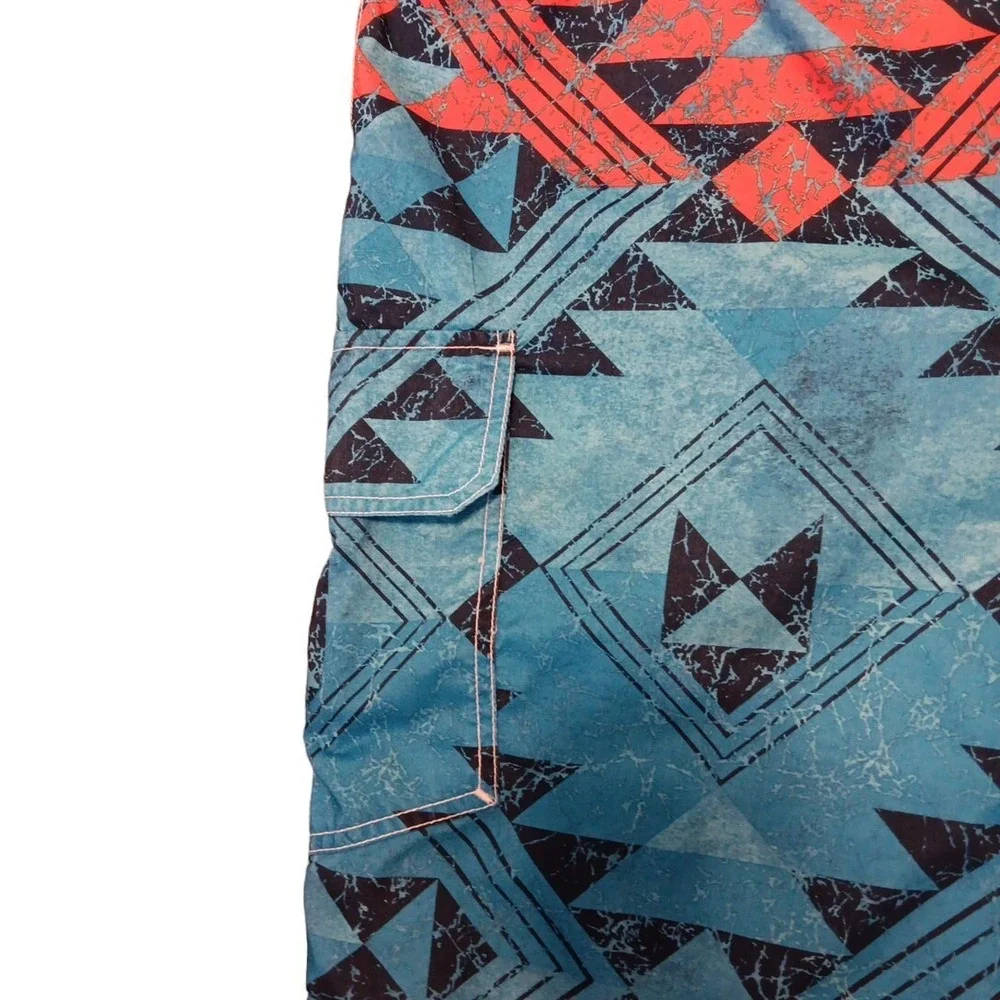 The Foundry Blue Orange Board Shorts  Pockets Geometric Southwest Print Sz 3XL